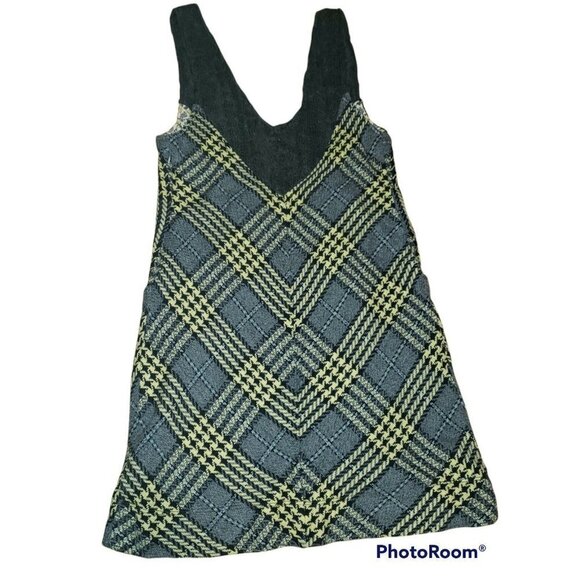 FREE PEOPLE Sleeveless Sweater Dress Tunic Plaid Size 8 Gray Black Yellow Boho - Picture 3 of 10